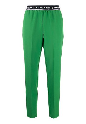 Ermanno Ermanno logo-waistband slim-fit trousers - Verde