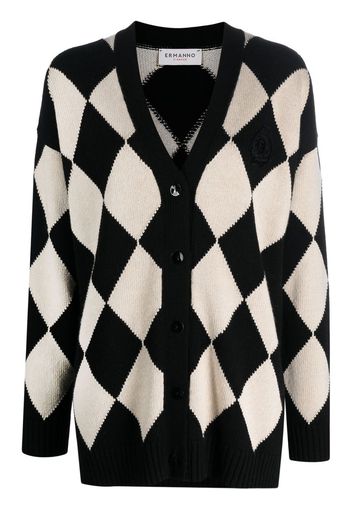 Ermanno Ermanno logo-embroidered argyle cardigan - Nero