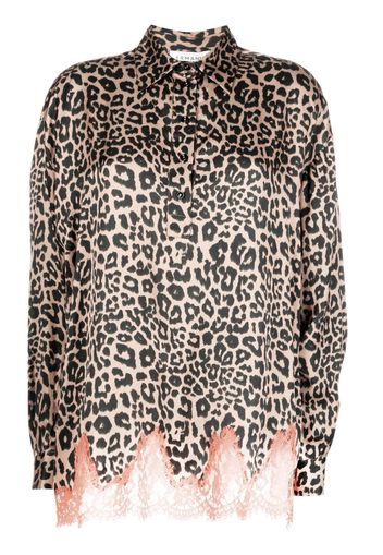 Ermanno Scervino leopard print lace-trim blouse - Marrone