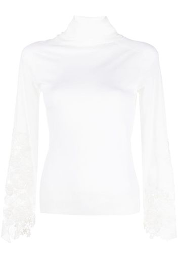 Ermanno Scervino floral-lace-detail virgin wool jumper - Toni neutri