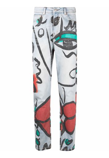 Esteban Cortazar El beso-print straight jeans - Blu