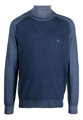 ETRO embroidered-logo roll neck sweater - Blu