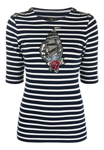 ETRO T-shirt a righe con applicazione - Blu