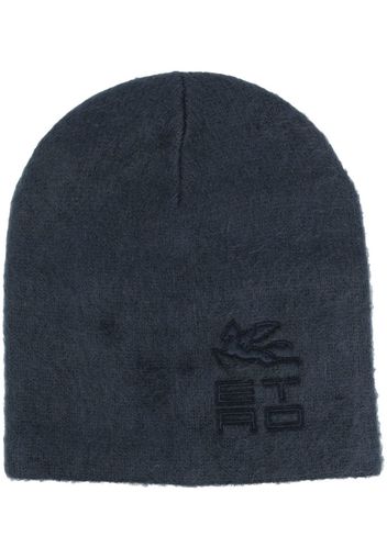 ETRO logo-embroidered brushed knitted hat - Blu
