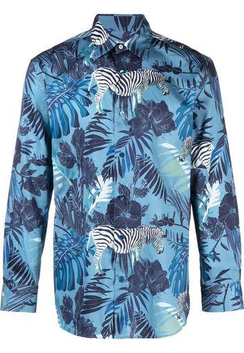 ETRO leaf-print long-sleeve shirt - Blu