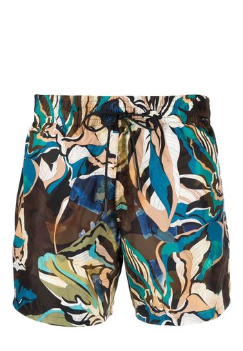 ETRO abstract-print drawstring swim shorts - Marrone