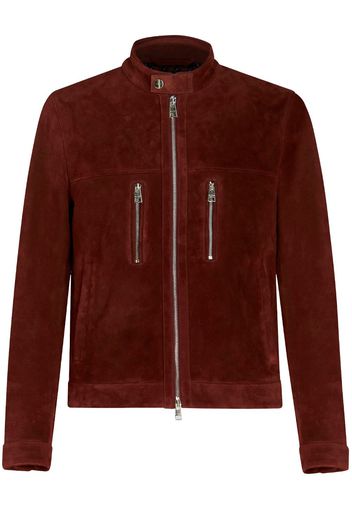 ETRO logo-embroidered suede coat - Rosso