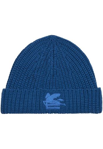 ETRO Pegaso motif-embroidered wool beanie - Blu