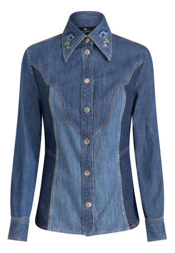 ETRO floral-embroidered denim shirt - Blu