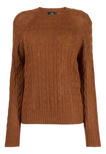 ETRO logo-embroidered cable-knit jumper - Marrone