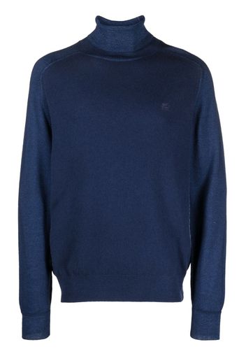 ETRO Pegaso-embroidered high-neck jumper - Blu