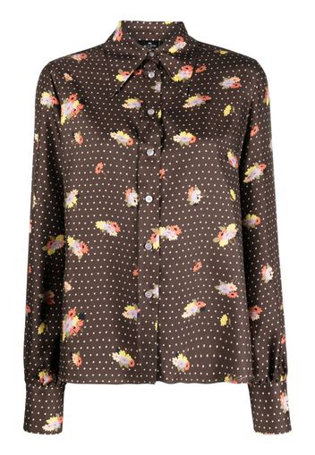 ETRO polka-dot floral-print silk shirt - Marrone
