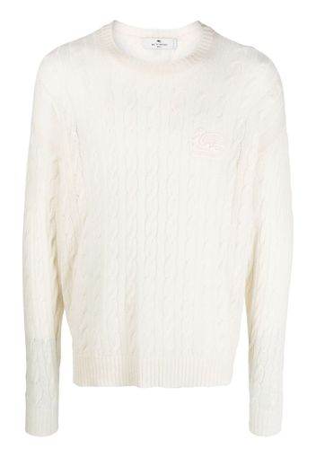 ETRO Pegaso-motif cable-knit jumper - Bianco