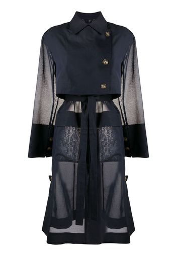 flap-pocket belted organza trench coat