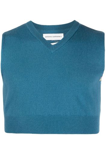 extreme cashmere V-neck fine-knit cropped vest - Blu