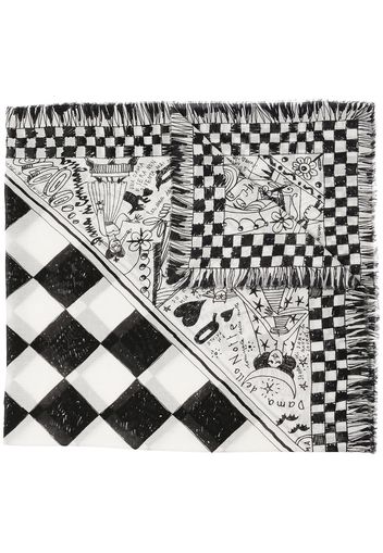 Faliero Sarti checkerboard-print knitted scarf - Nero