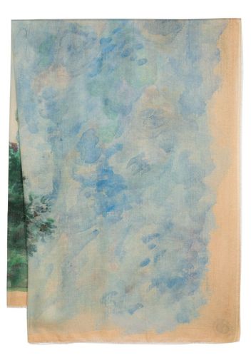 Faliero Sarti watercolour-print frayed scarf - Blu