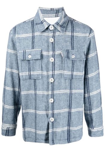 Family First logo-print checked flannel shirt - Blu