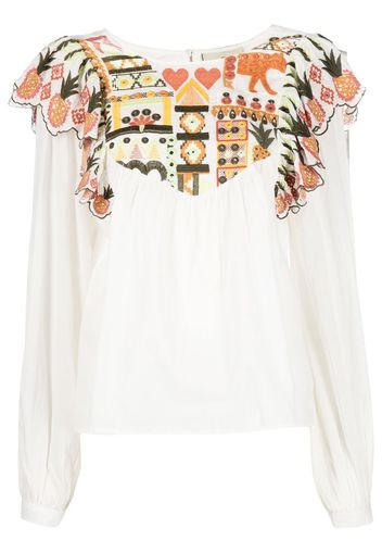 FARM Rio pineapple-embroidered blouse - Bianco