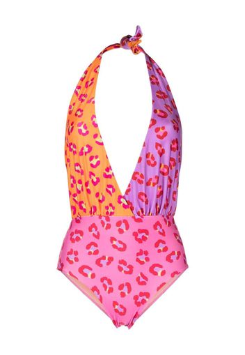 FARM Rio leopard-print halterneck swimsuit - Multicolore