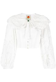 FARM Rio lace-detail cropped blouse - Bianco