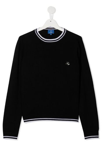 TEEN striped-trim crew neck jumper