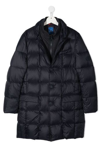 square-quilted layered coat