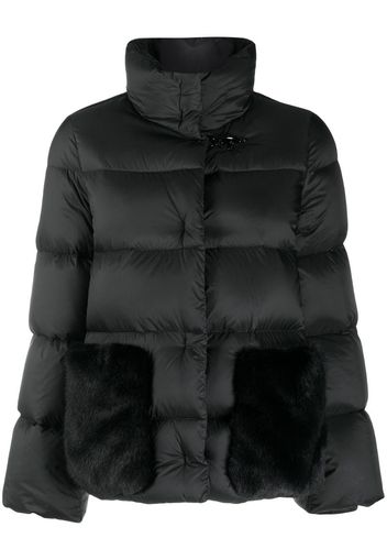 faux fur-pocket quilted jacket