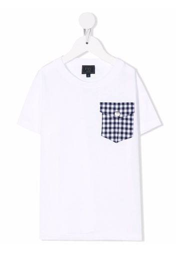 Fay Kids check-print pocket T-shirt - Bianco