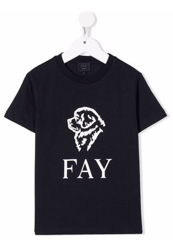 Fay Kids cotton dog logo-print T-shirt - Blu