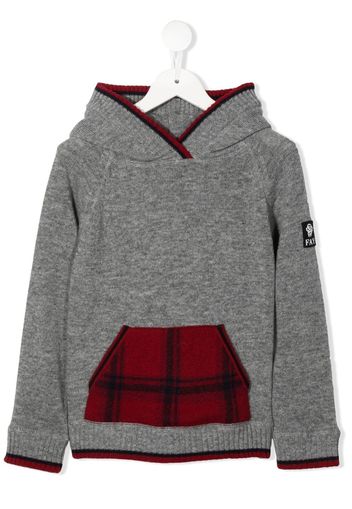 Fay Kids logo-patch fine-knit hoodie - Grigio