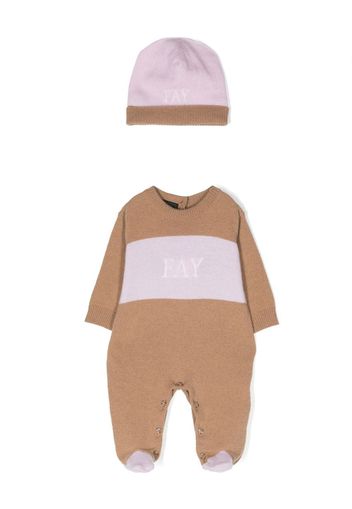 Fay Kids intarsia-logo pajama and beanie set - Toni neutri