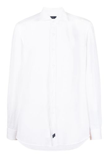 Fay logo-patch detail linen shirt - Bianco