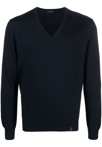 Fay ribbed V-neck fine-knit jumper - Blu