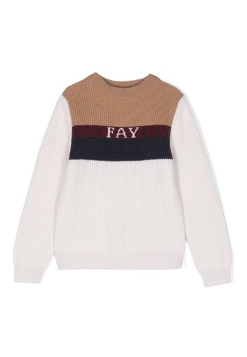 Fay Kids logo intarsia-knit jumper - Bianco