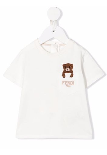 Fendi Kids Teddy Bear logo-embroidered pocket T-shirt - Toni neutri