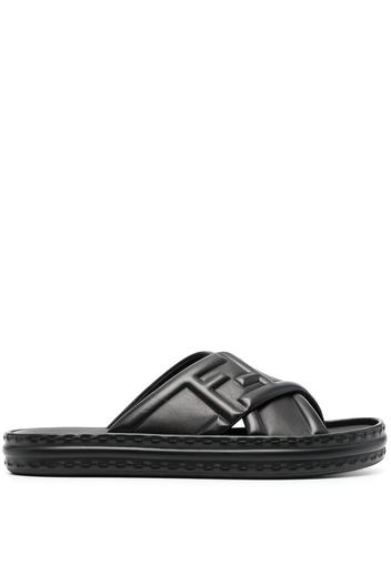 Fendi embossed-logo crossover slides - Nero