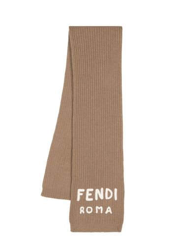 Fendi embroidered-logo knitted scarf - Marrone