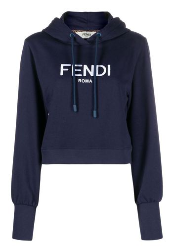 Fendi logo-print drawstring hoodie - Blu