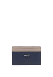 Fendi logo-print leather card holder - Blu