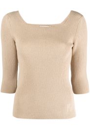 Fendi ribbed-knit cotton-blend top - Toni neutri