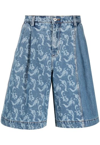 Feng Chen Wang printed denim shorts - Blu