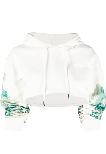 Feng Chen Wang wave-print cropped hoodie - WHITE GREEN