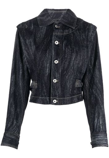 Feng Chen Wang Jacquard cropped denim jacket - Blu