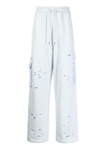 Feng Chen Wang distressed track pants - Blu