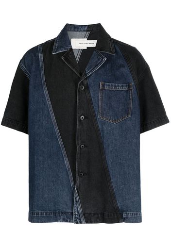 Feng Chen Wang diagonal-striped short-sleeved denim shirt - Blu