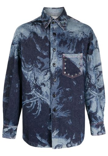 Feng Chen Wang graphic-print denim shirt - Blu