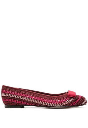 Ferragamo bow-detail crochet ballet flats - Rosso