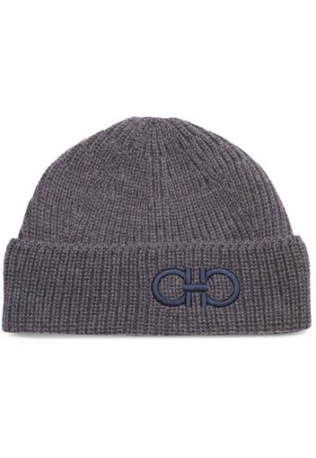 Ferragamo embroidered-logo knit wool beanie - DARK GREY