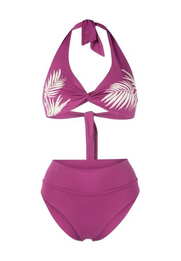 Fisico leaf-print high-waisted bikini - Rosa